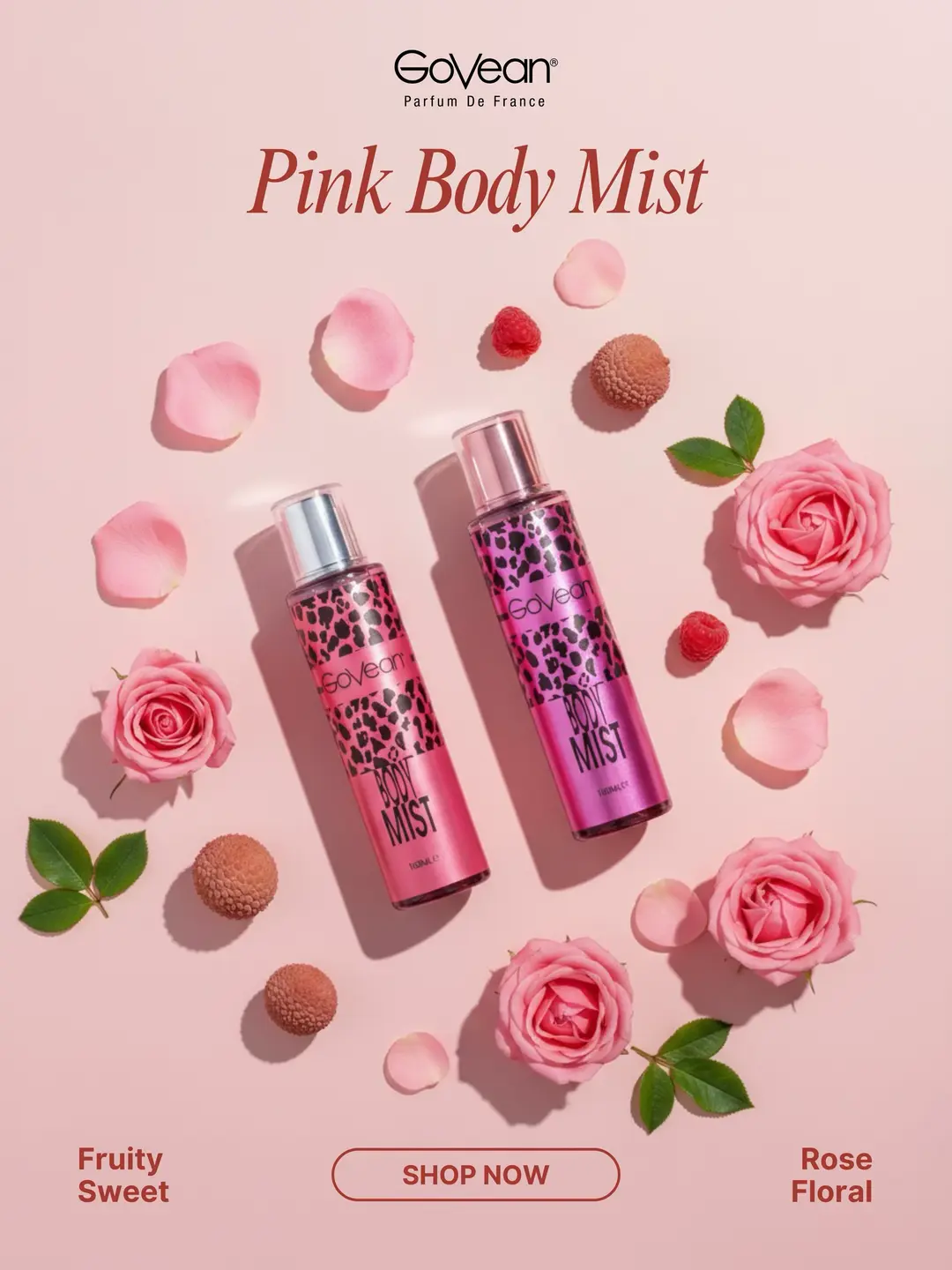 Pink Body Mist Duo: Fruity sweet scent Rose Floral scent